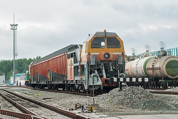 Image showing Snow removal train locomotive on depot railway