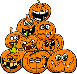 Image showing cartoon halloween pumpkins group