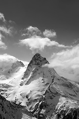 Image showing Black and white view on high winter mountains in snow