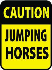 Image showing Blank black-yellow caution jumping horses label sign on white