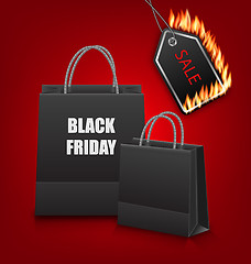 Image showing Shopping Paper Bags for Black Friday Sales and Discount with Fire