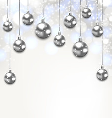 Image showing Christmas Silver Glassy Balls on Magic Light Background