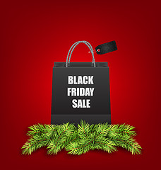 Image showing Sale Shopping Bag with Fir Twigs for Black Friday Sales