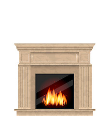 Image showing Realistic Marble Fireplace with Fire Isolated