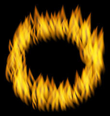 Image showing Fire Flame in Circular Frame Isolated on Black Background