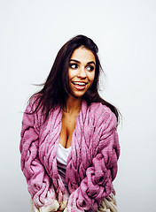 Image showing young happy smiling latin american teenage girl emotional posing on white background, lifestyle people concept