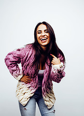 Image showing young happy smiling latin american teenage girl emotional posing on white background, lifestyle people concept