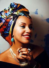 Image showing beauty bright african woman with creative make up, shawl on head