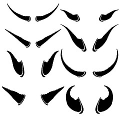 Image showing Set of Animal Horns Isolated on White Background. 