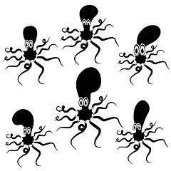 Image showing Set of Cartoon Octopus Silhouettes