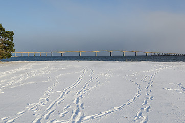 Image showing The Oland Bridge in Sweden by winter season