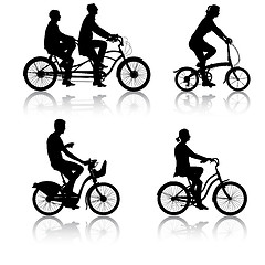 Image showing Set silhouette of a cyclist male and female. illustratio