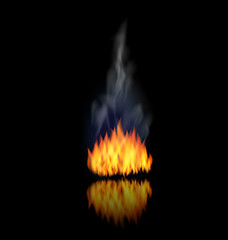 Image showing Realistic Fire Flame with Smoke on Black Background