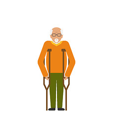 Image showing Older Man with Crutches. Disability, Elderly, Grandfather