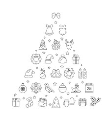 Image showing Christmas Line Traditional Symbols, Simple Outline Style