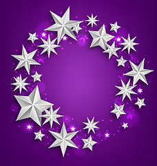 Image showing Abstract Greeting Round Frame Made of Silver Stars