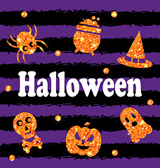 Image showing Halloween Party Banner with Shine Orange Traditional Icons
