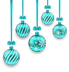 Image showing Christmas Background with Turquoise Glassy Balls