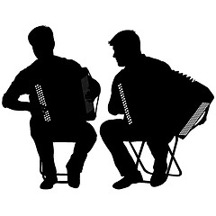 Image showing Silhouette of two musicians bayan on white background, illustration