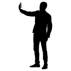 Image showing Silhouettes man taking selfie with smartphone on white background. illustration