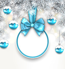 Image showing Holiday Glowing Background with Blank Card with Bow Ribbon