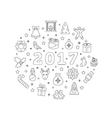 Image showing Christmas Flat Icons Drawing Lines on White Background