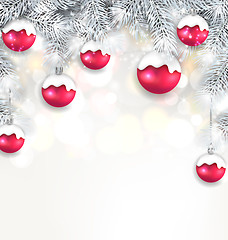 Image showing Holiday Glowing Background with Silver Fir Branches
