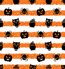 Image showing Seamless Background with Pumpkin, Spider, Pot, Owl