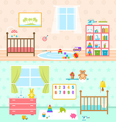 Image showing Set Playrooms for Kids. Baby Rooms Interior