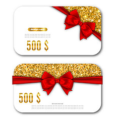 Image showing Gift Card Template with Golden Dust Texture and Black Bow Ribbon