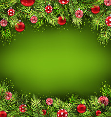 Image showing Christmas Banner with Fir Sprigs and Glass Balls