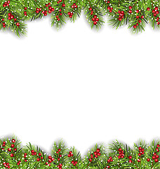 Image showing Holiday Frame with Fir Branches and Holly Berries