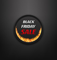 Image showing Round Frame or Web Button with Fire Flame for Black Friday Sale