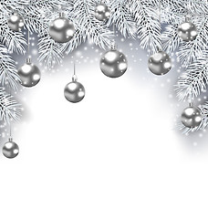 Image showing New Year Snowing Background with Silver Christmas Balls