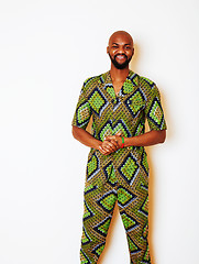 Image showing portrait of young handsome african man wearing bright green nati