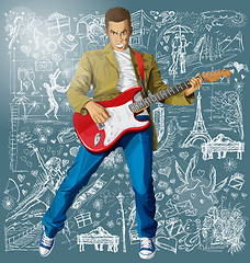 Image showing Man With The Guitar Against Love Background