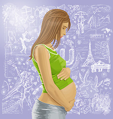 Image showing Pregnant Female With Belly Against Love Background