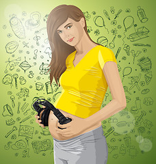 Image showing Vector Pregnant Woman With Headphones