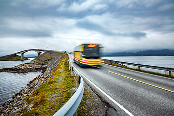 Image showing Public bus traveling on the road in Norway