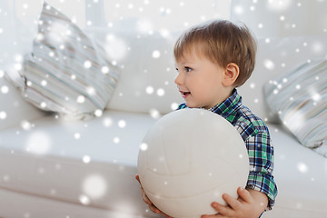 Image showing happy little baby boy with ball at home