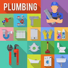 Image showing Plumbing Service Flat Icons Set