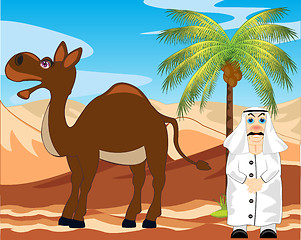 Image showing Arab with camel in desert