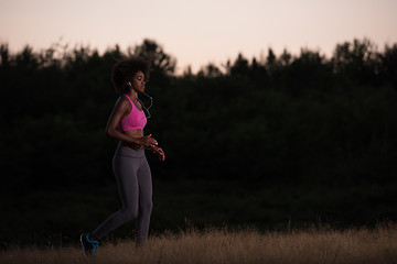 Image showing Young African american woman jogging in nature