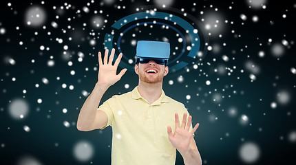 Image showing happy man in virtual reality headset or 3d glasses