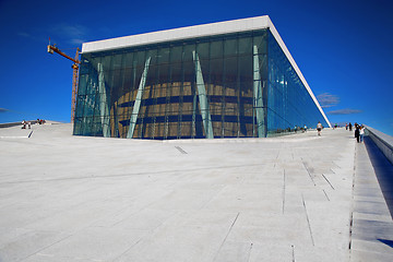 Image showing OSLO, NORWAY – AUGUST 17, 2016: Tourist on the Oslo Opera Hous