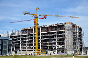 Image showing Crane and building construction site