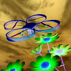 Image showing Drone, quadrocopter, with photo camera against the sky and Beaut