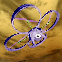 Image showing Drone, quadrocopter, with photo camera against the sky. 3D illus