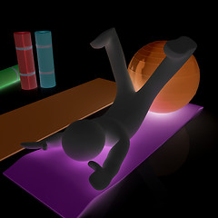 Image showing 3d man on a karemat with fitness ball. 3D illustration