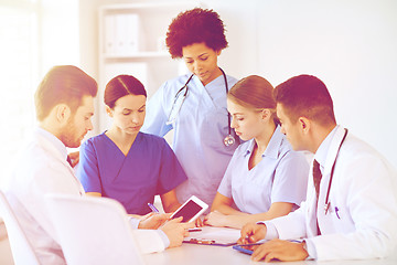 Image showing group of doctors with tablet pc at hospital
